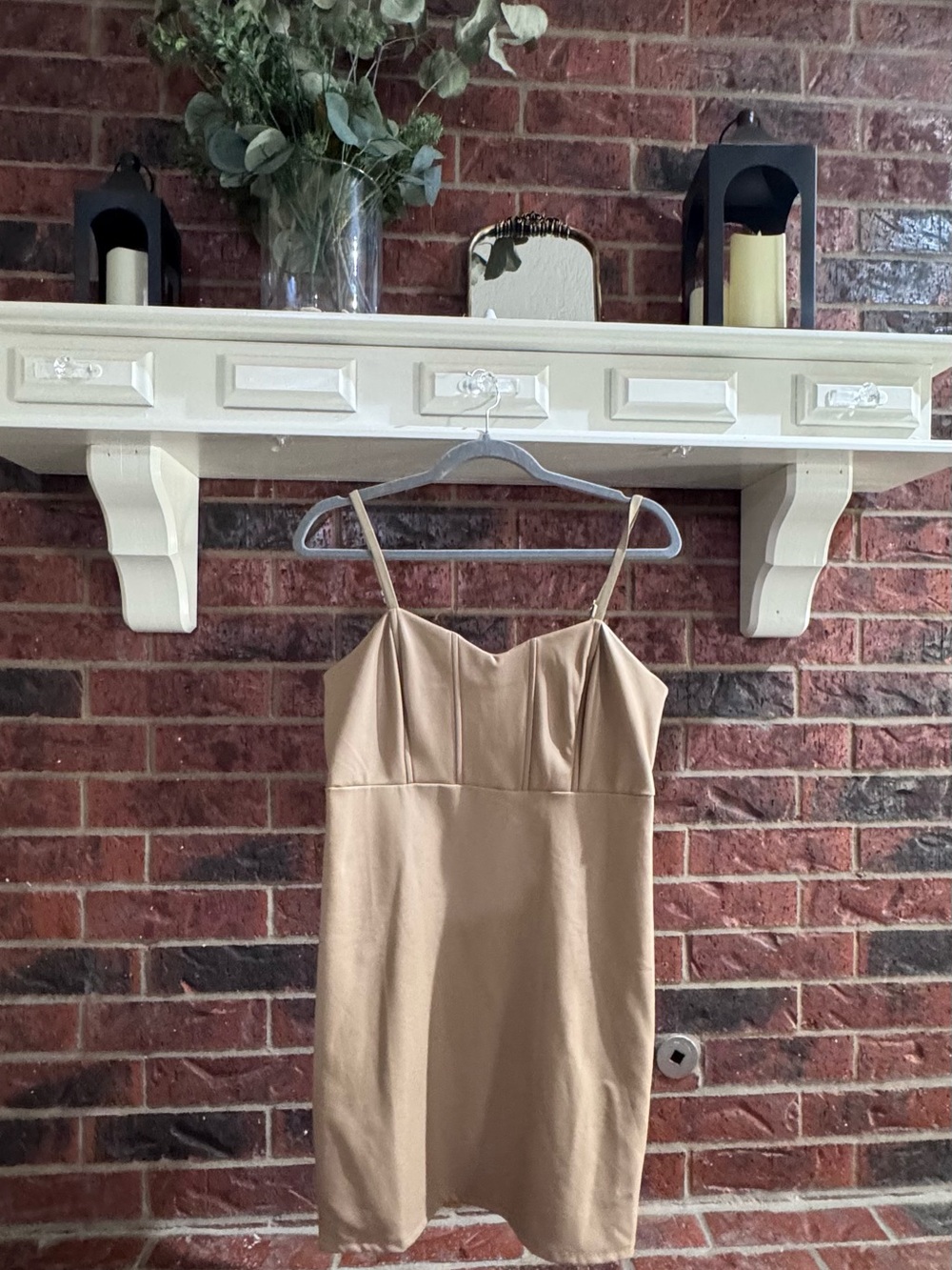 NWT GUESS Size L Nude Faux Leather Corset Mini Dress with Silver Zipper